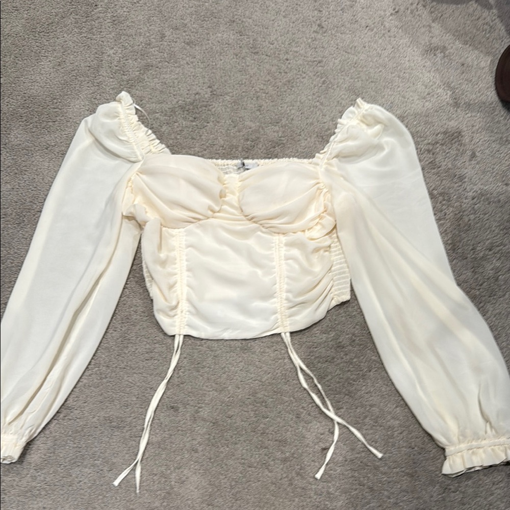Love Tree Cream Ruched Long Sleeve Blouse